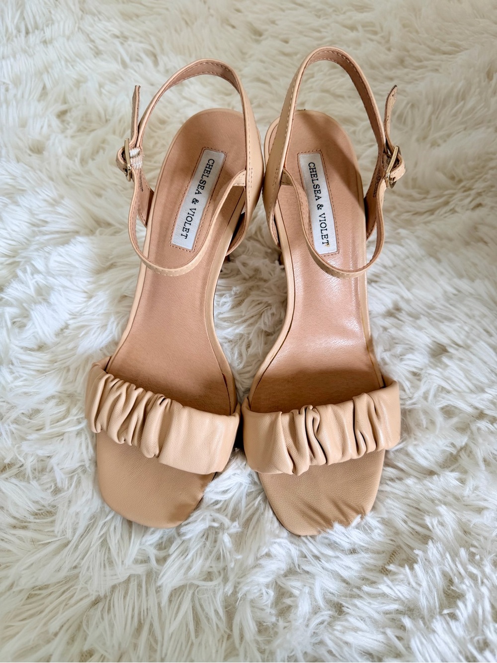 Chelsea & Violet Ruched Ankle Strap Heels Women’s 8.5 Nude/Blush